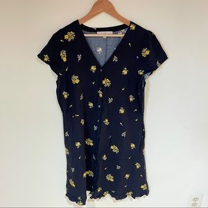 Loft Dress Short Sleeves Mini Dress Floral Print Navy Yellow Size 14P